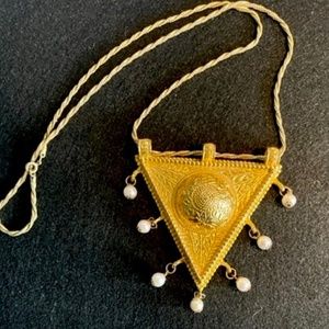 Vintage Pauline Rader Large Triangle Drop Necklace with Faux Pearls